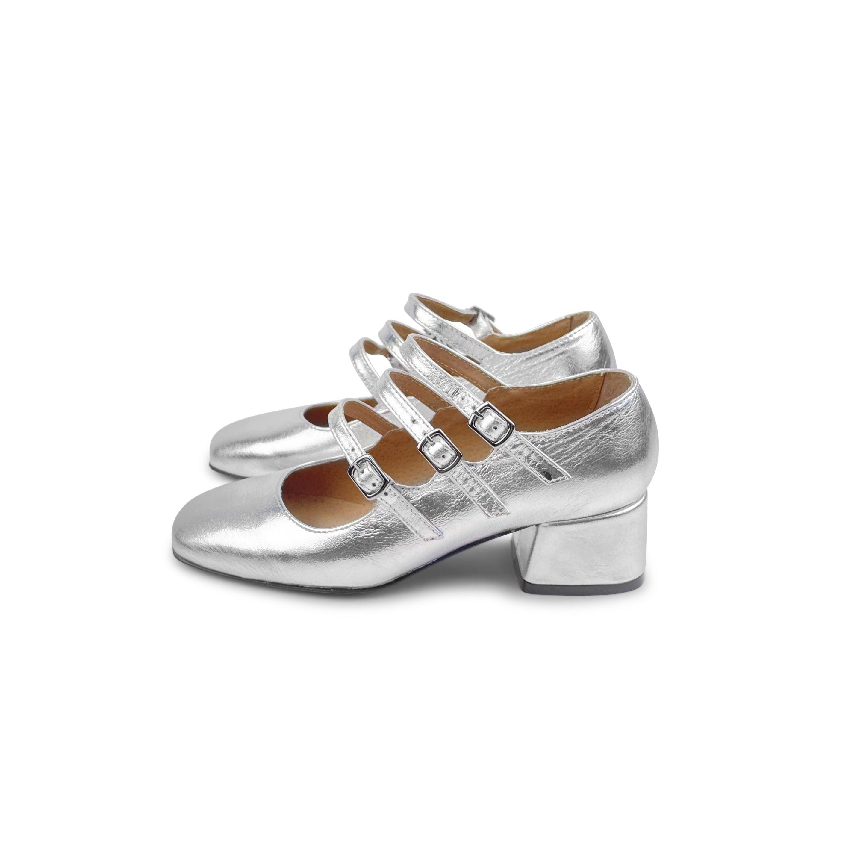 Block-heeled Mary Janes - Silver-colored/glitter - Ladies