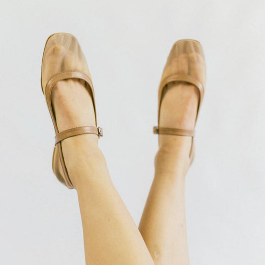 Transparent Mary Mane Jane Flats Beige Leather Arch Strap
