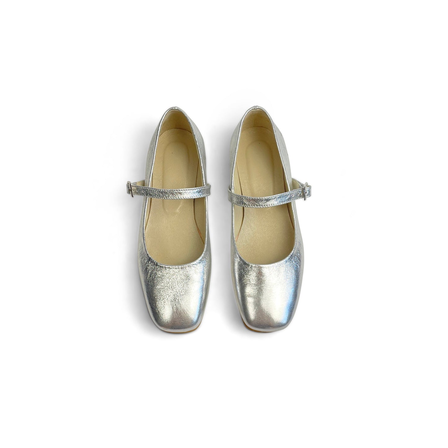 Women Mary Jane Silver Leather Flats Arch Strap Customizable