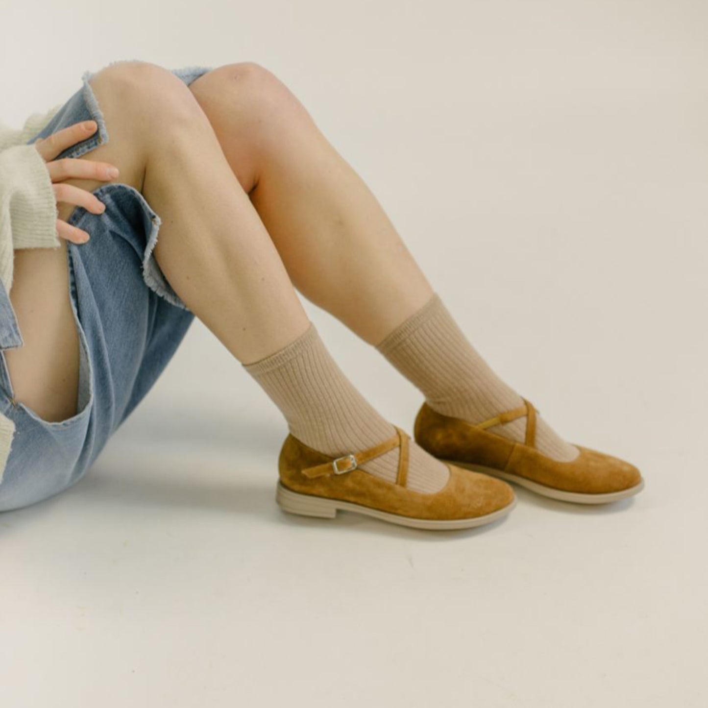 Mary Jane Flats Cross Arch Straps Brown Suede