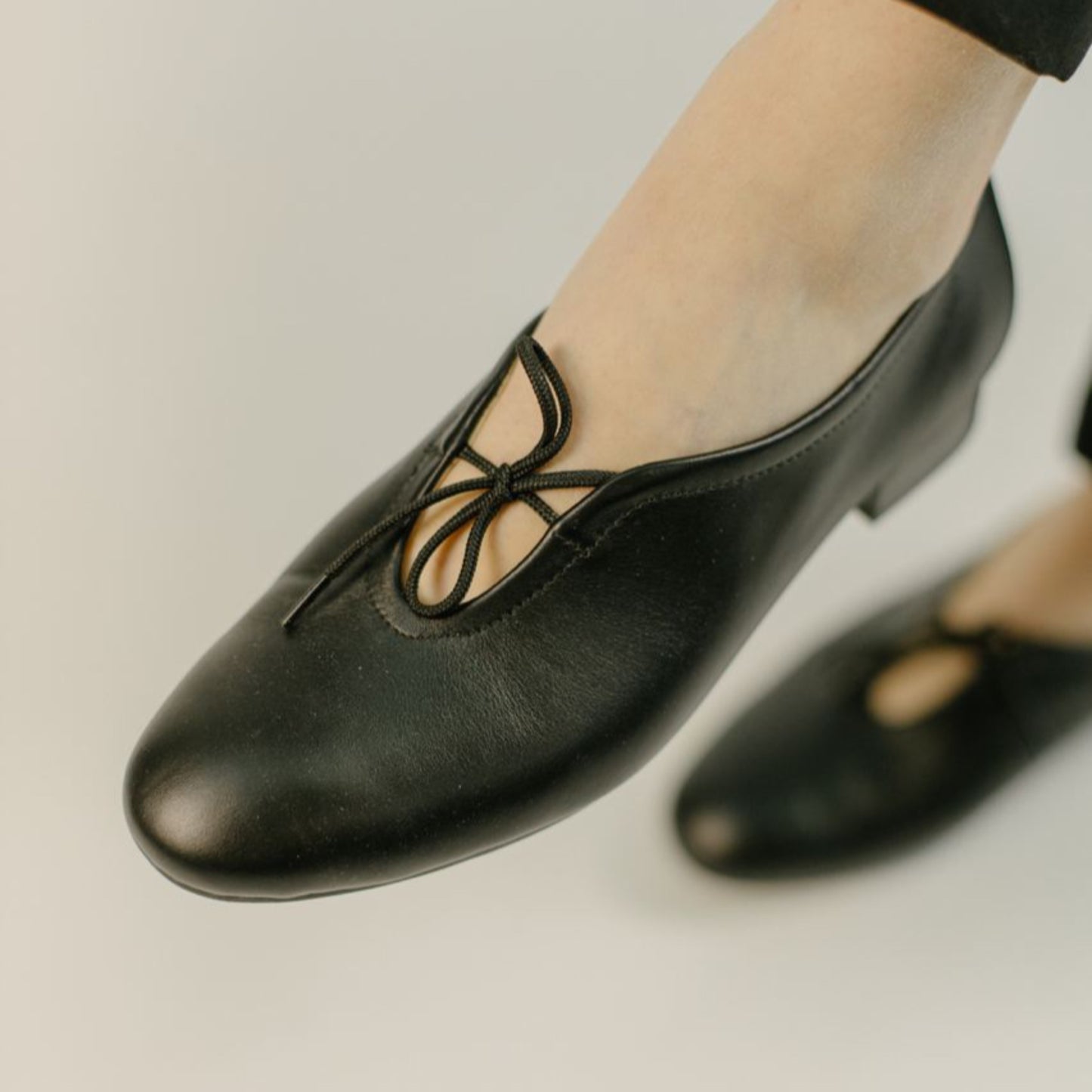 Women Ballet Shoes Closed Style Black Soft Leather