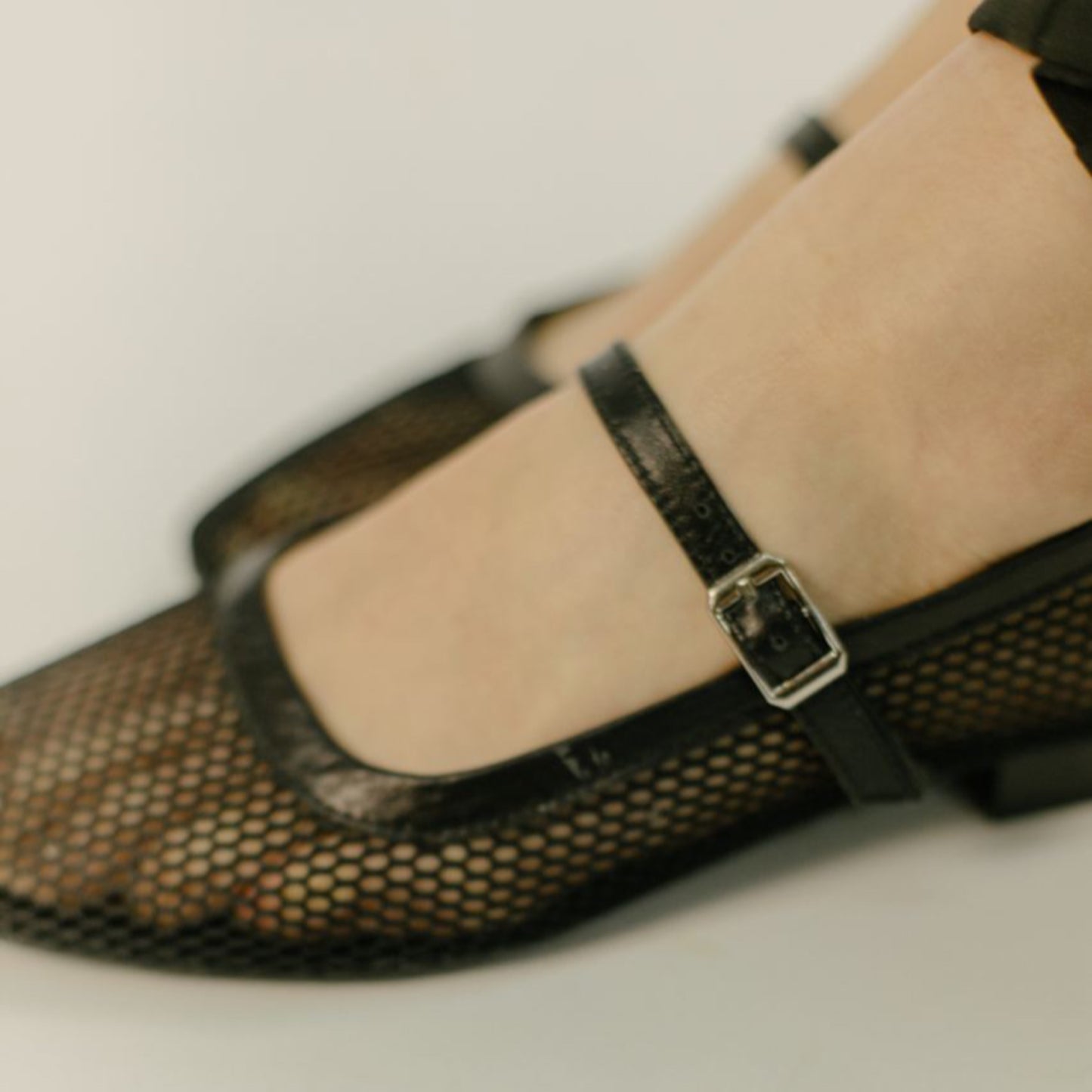 Black Mesh Ballets For Women With Leather Arch Strap