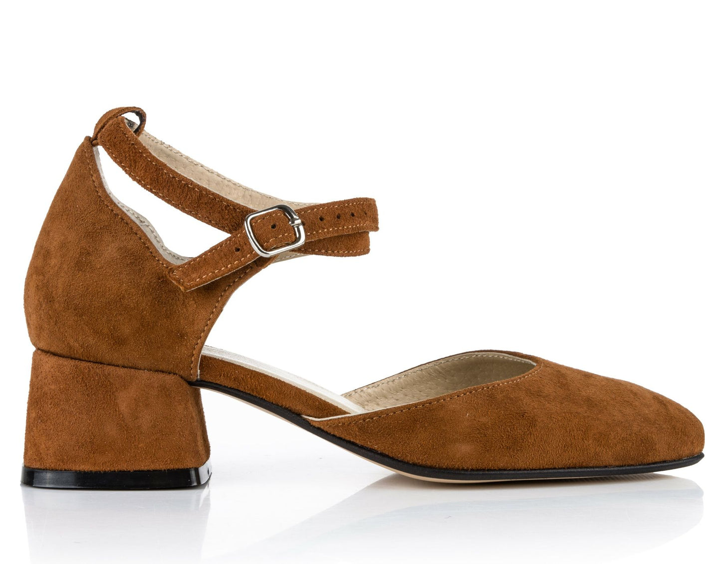 Mary Jane Pumps Brown Suede Cross Ankle Strap