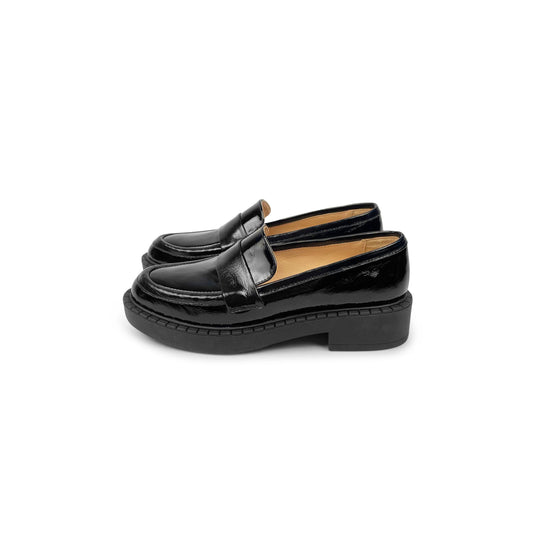 Heeled Penny Loafer Shoes Black Patent Leather