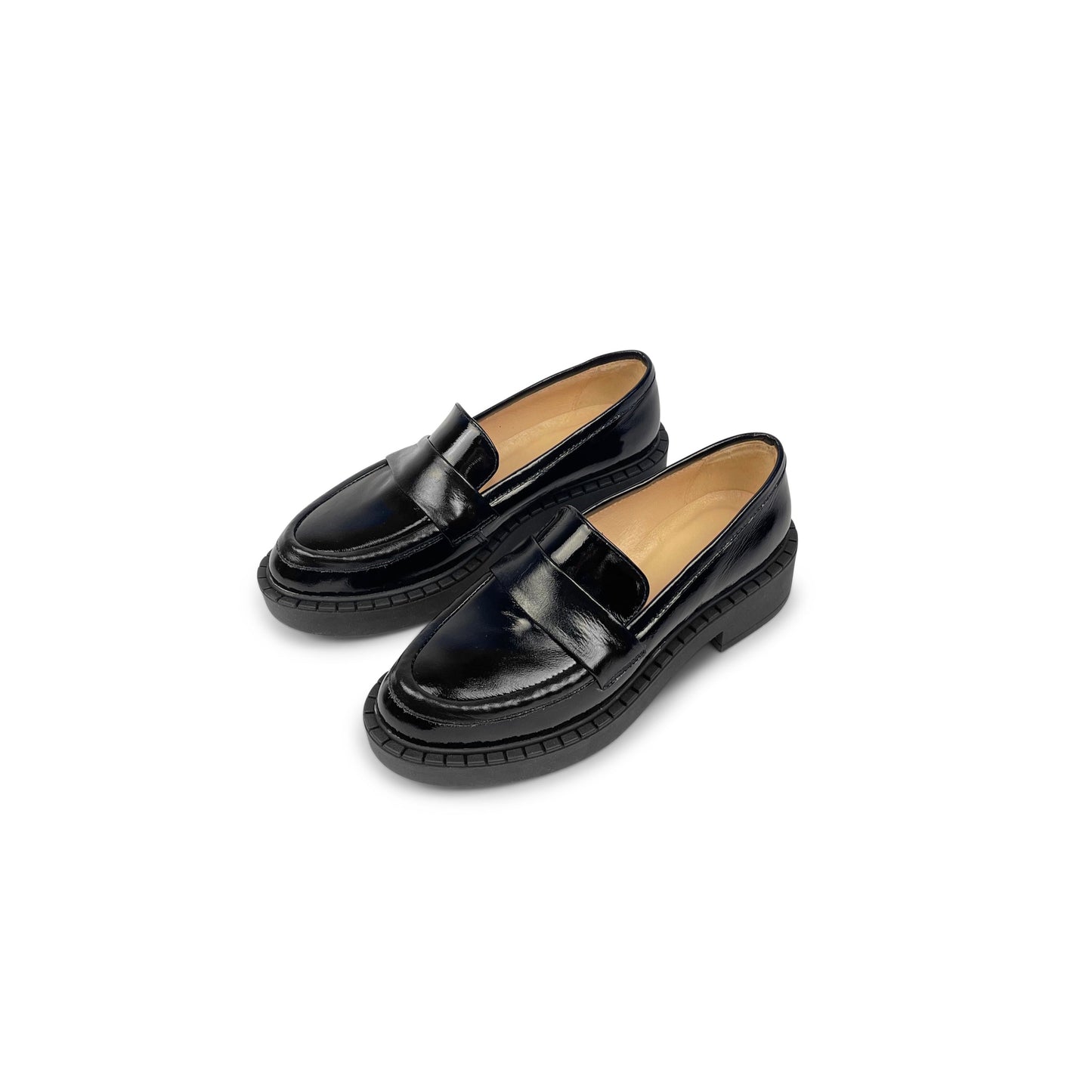 Heeled Penny Loafer Shoes Black Patent Leather