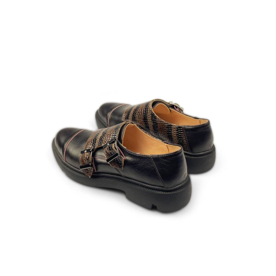 Double Strap Monk Shoes Croc Printed Patent Leather