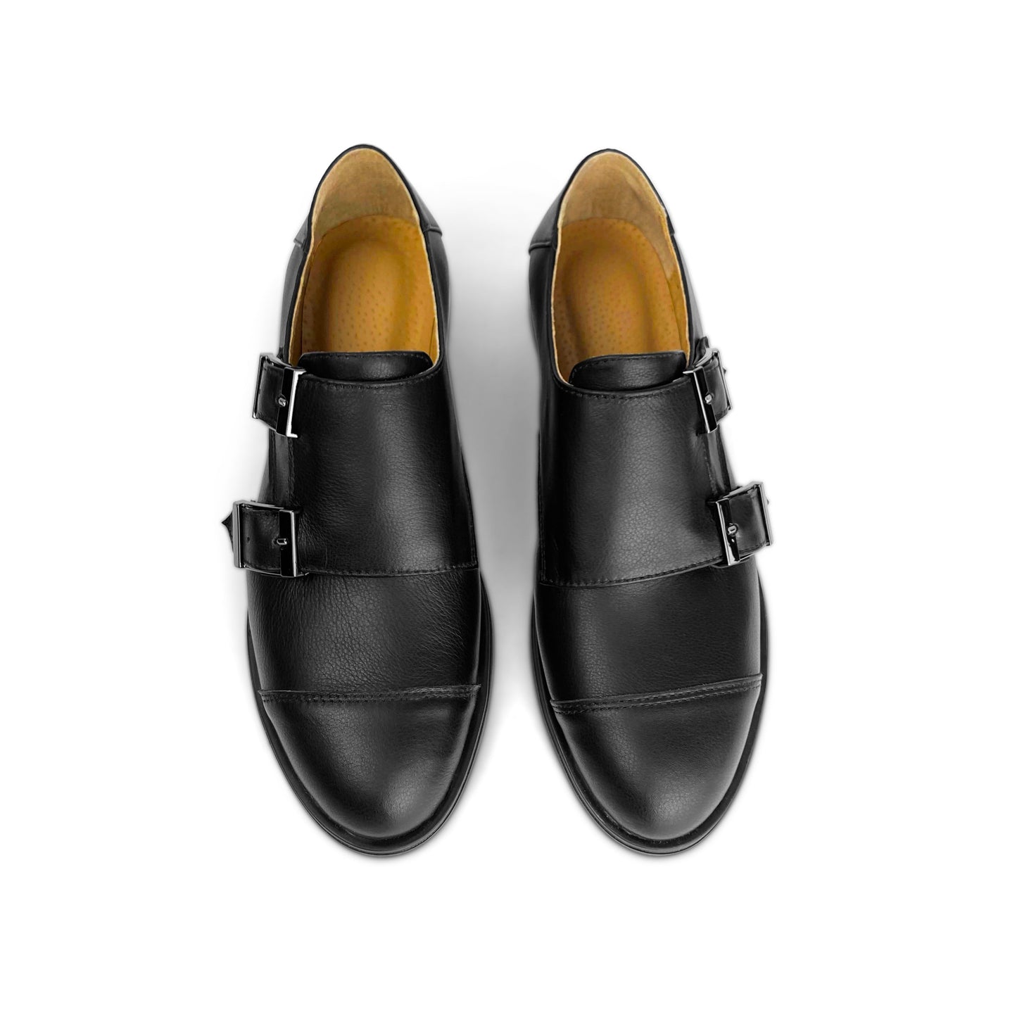 Classy Buckle Monk Strap Shoes Black Leather For Women