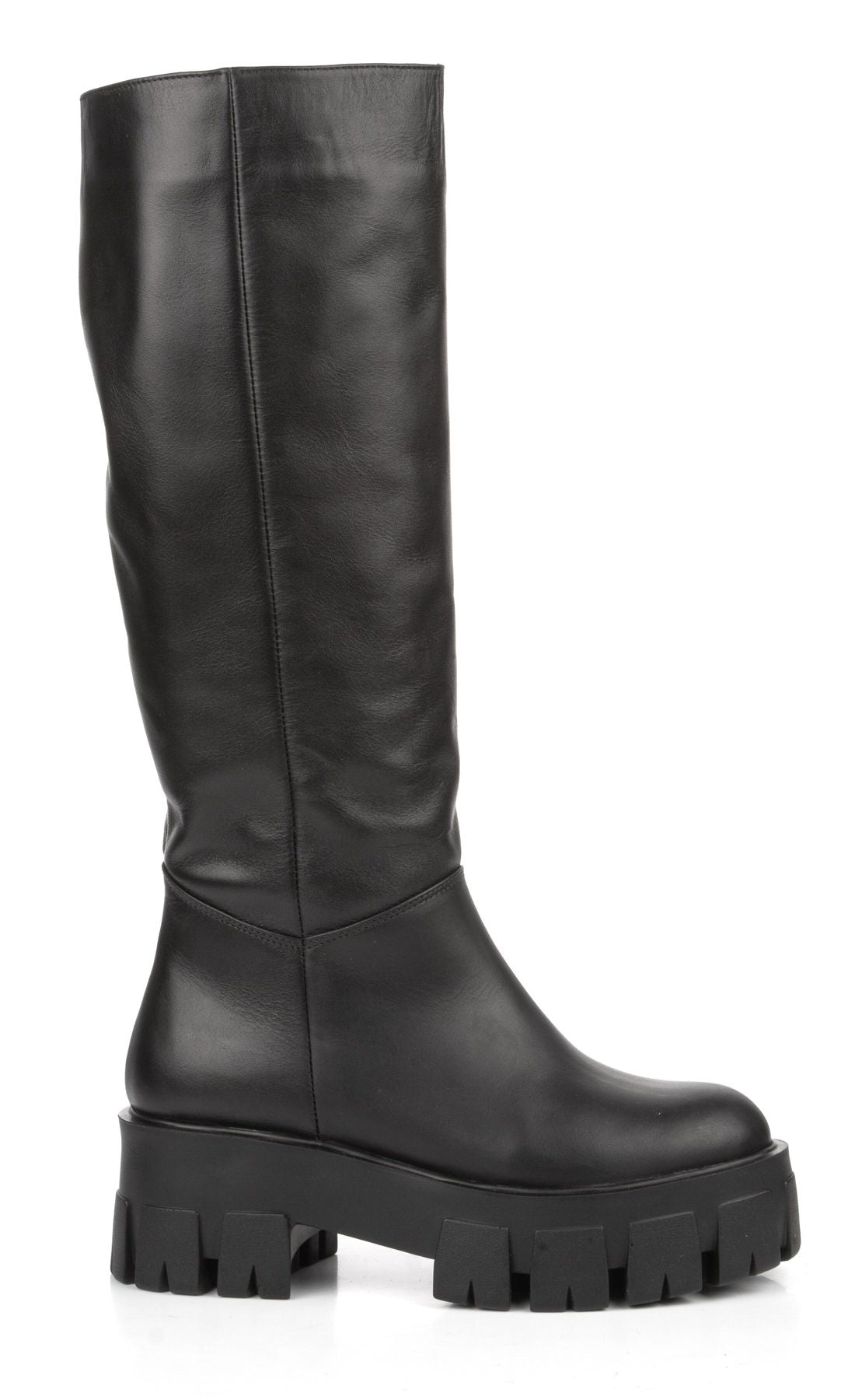 Leather Thing High Boots Chunky Black Platform