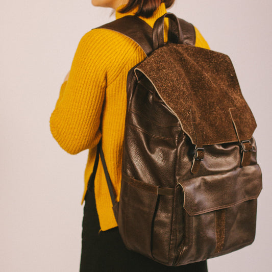 Handcrafted Camera Backpack Brown Leather